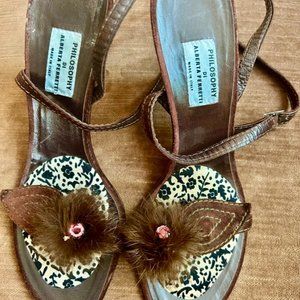 Philosophy Di Alberta Ferretti Brown Suede Leather Stiletto Sandals Heels Size 7